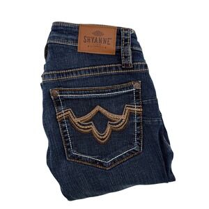Shyanne Life Womens 28 Short Bootcut Jeans Dark Wash Embroidered Pockets Blue